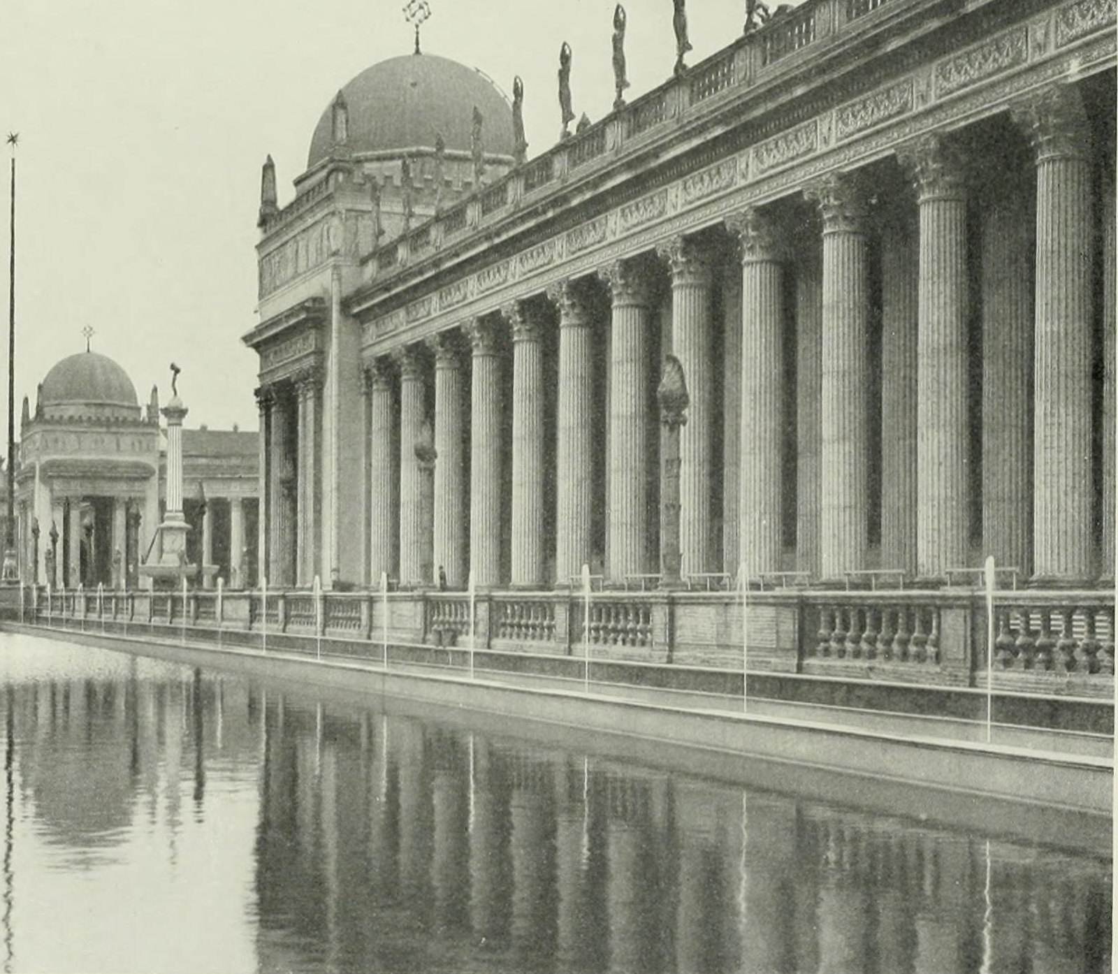 The Tower of Jewels and the colonnade from the lagoon